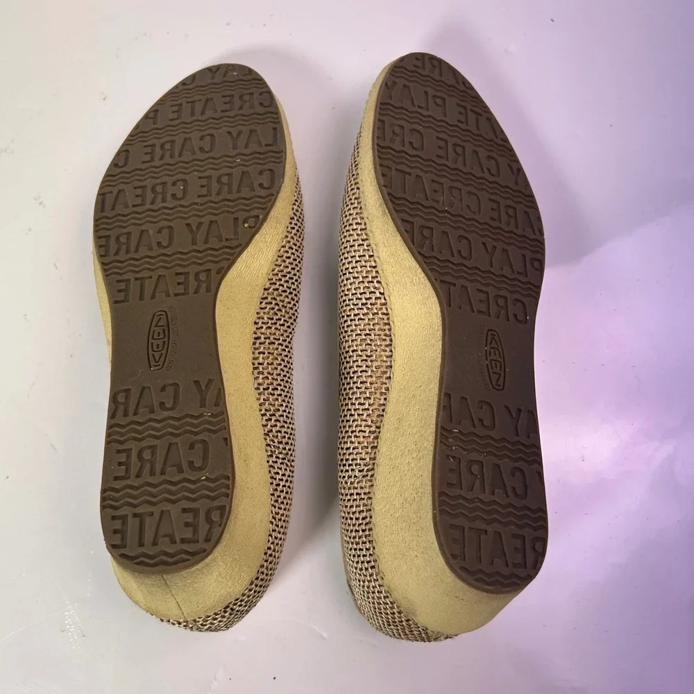 KEEN Women 8 Tan Brown Woven Peep Toe Wedge Sandals Shoes 1012412 Slip On